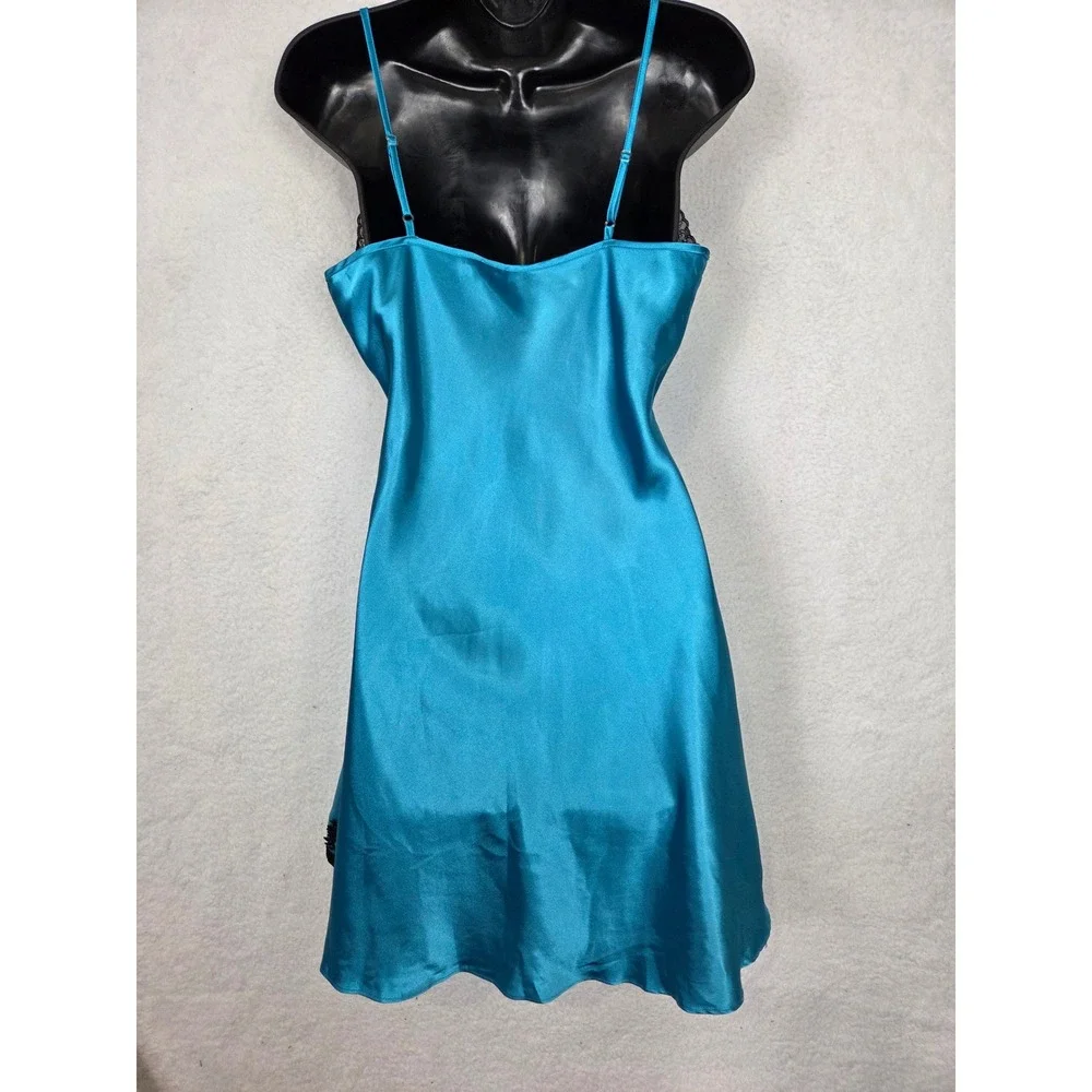 Vtg 90s Womens Babydoll Satin Lace Trim Slip Dress Nightie L Equestrian Coquette